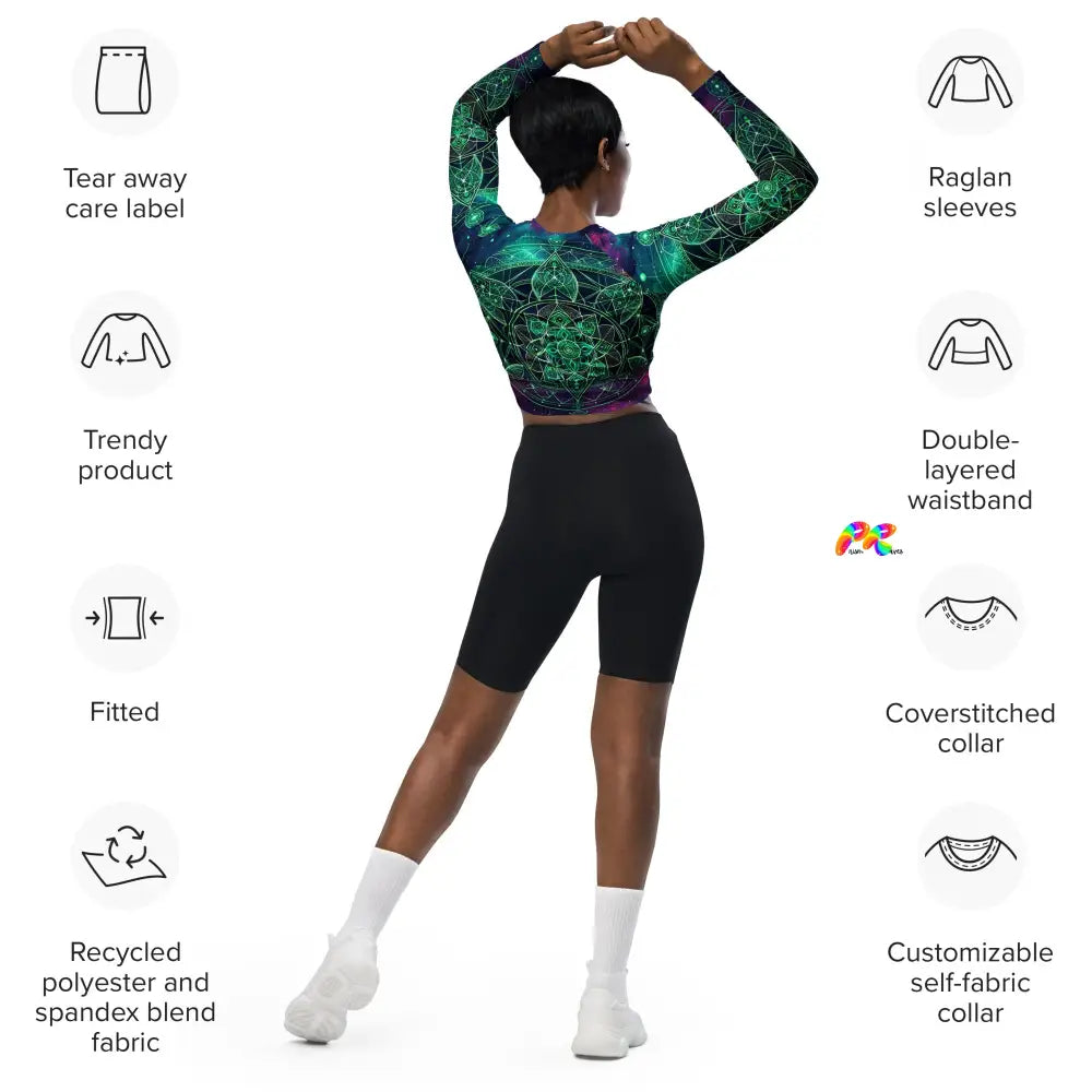 Cosmic Emerald Long Sleeve Athletic Crop Top