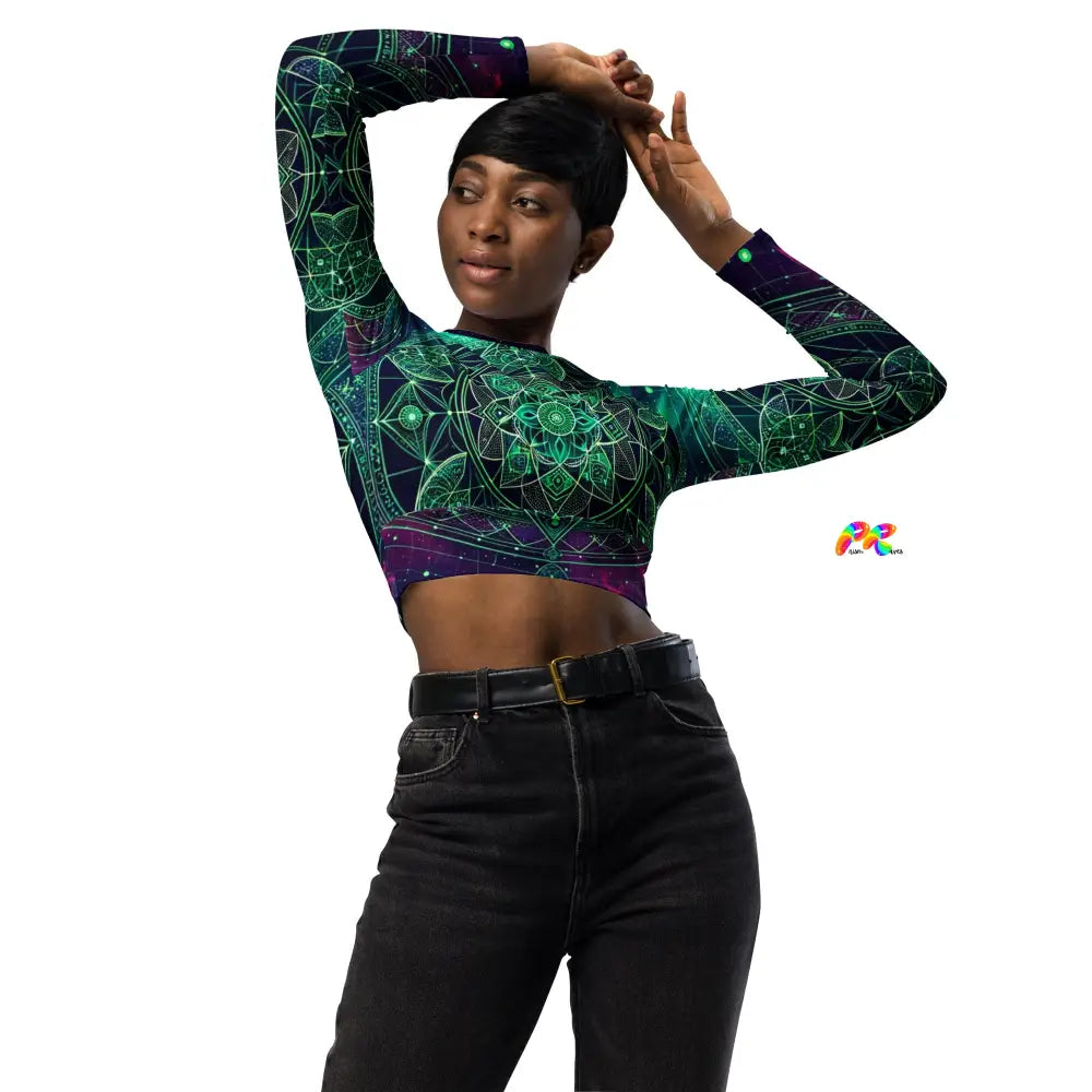 Cosmic Emerald Long Sleeve Athletic Crop Top