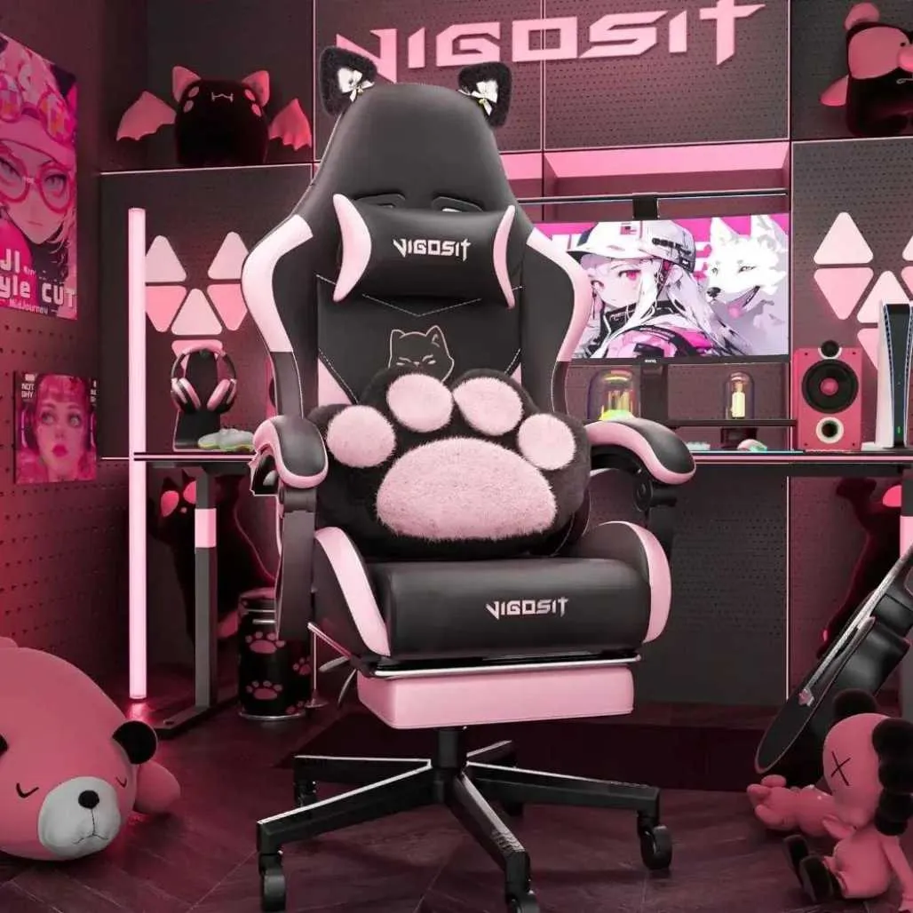 Cute Pink Cat Paw Anime Gaming Chairs