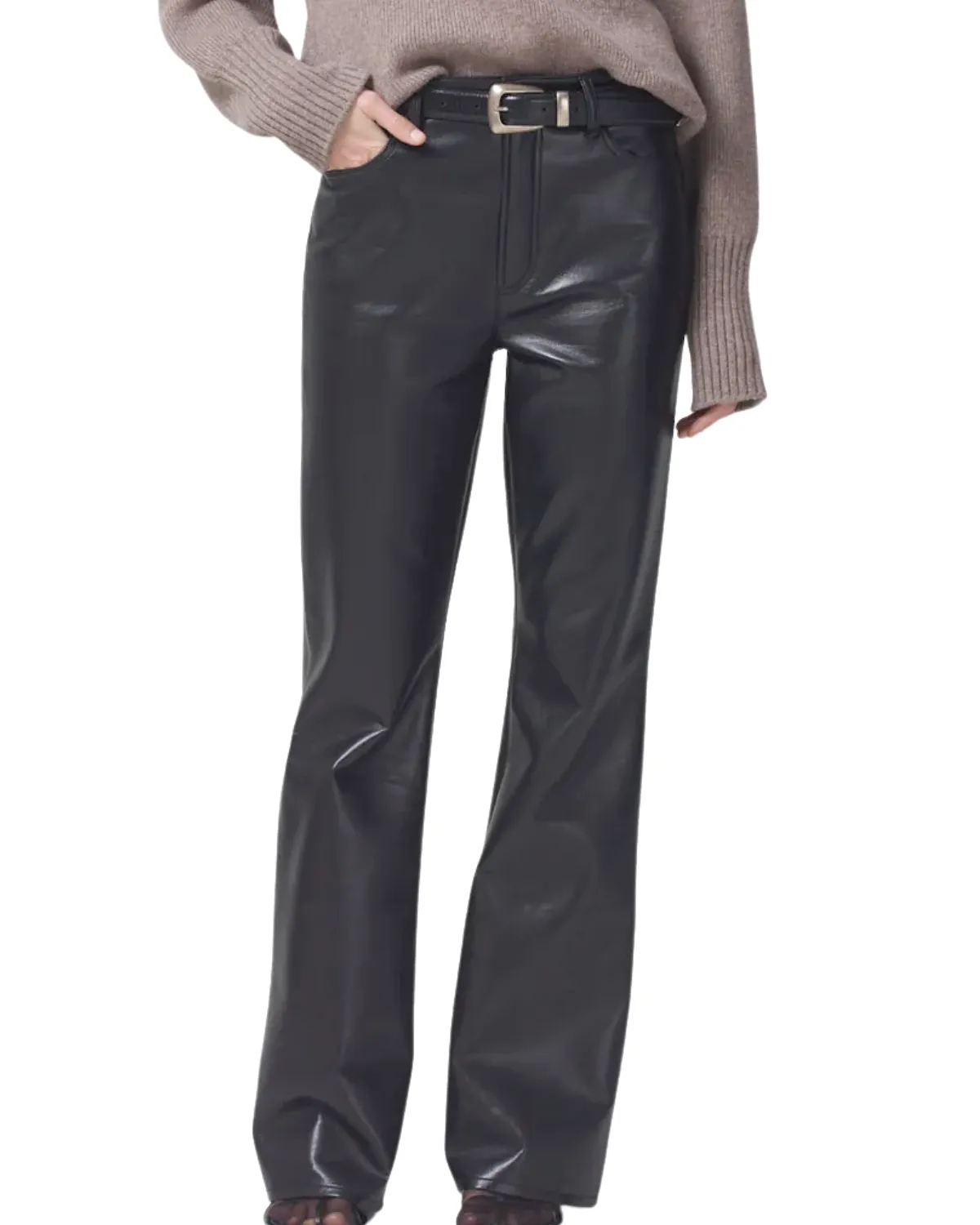 Lilah Recycled Leather Flare Denim (Black)