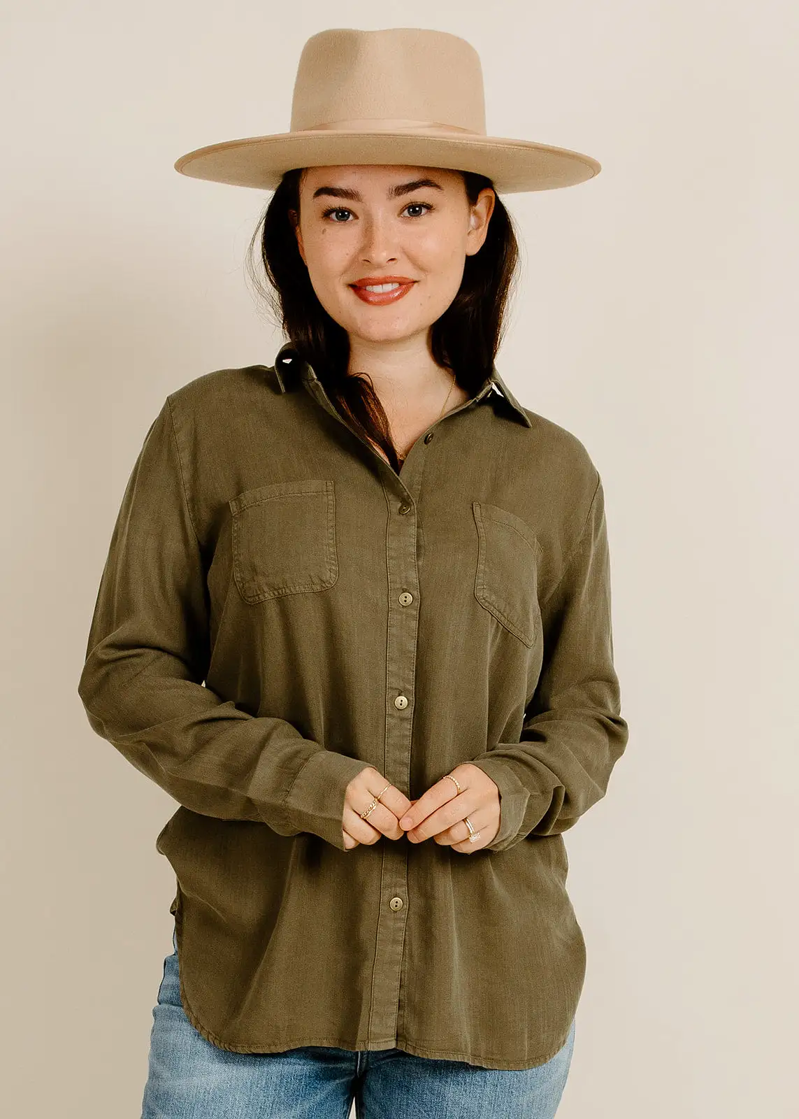 Mercia Button-Down Top - Olive