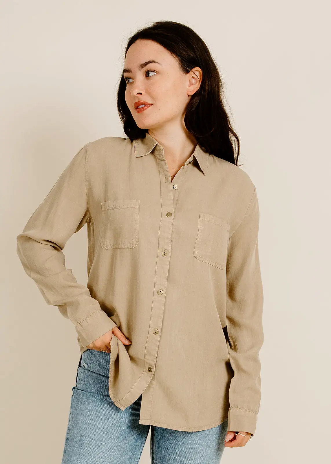 Mercia Button-Down Top - Sand