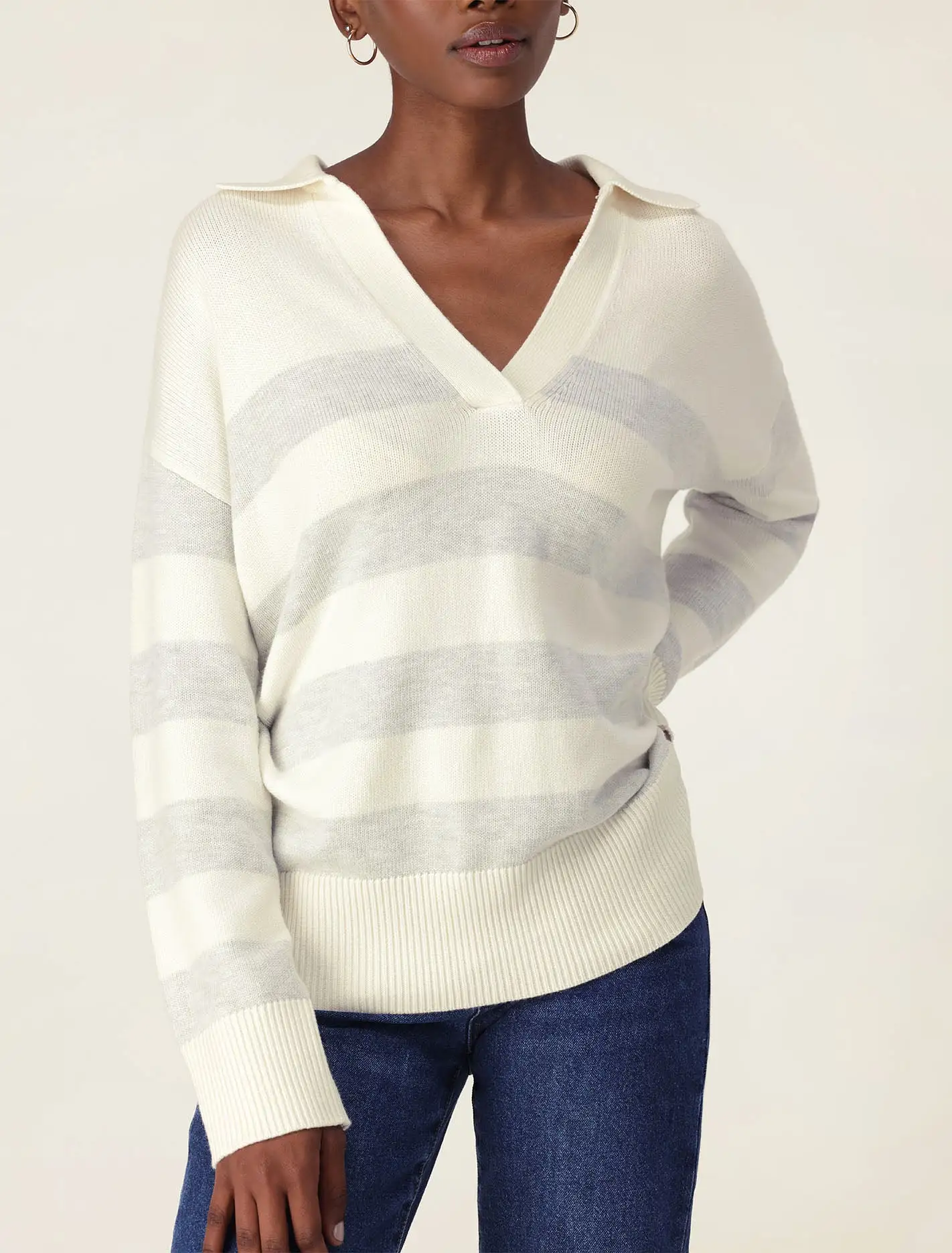 Nicole Striped Polo Collar Jumper