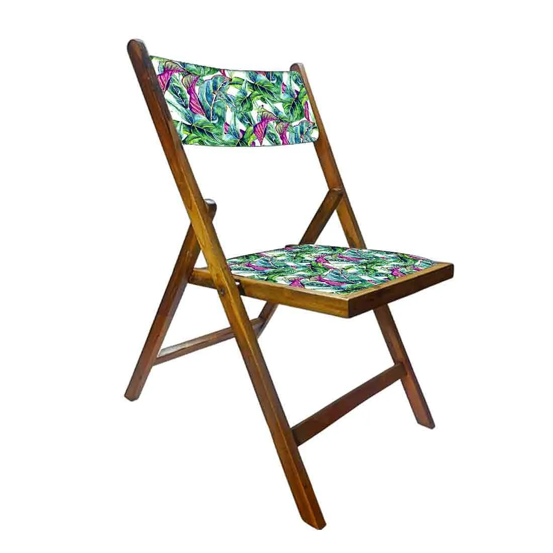 Nutcase Folding Teak Wood Chairs - Green Pink Leaves