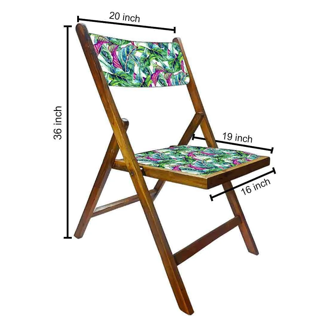 Nutcase Folding Teak Wood Chairs - Green Pink Leaves