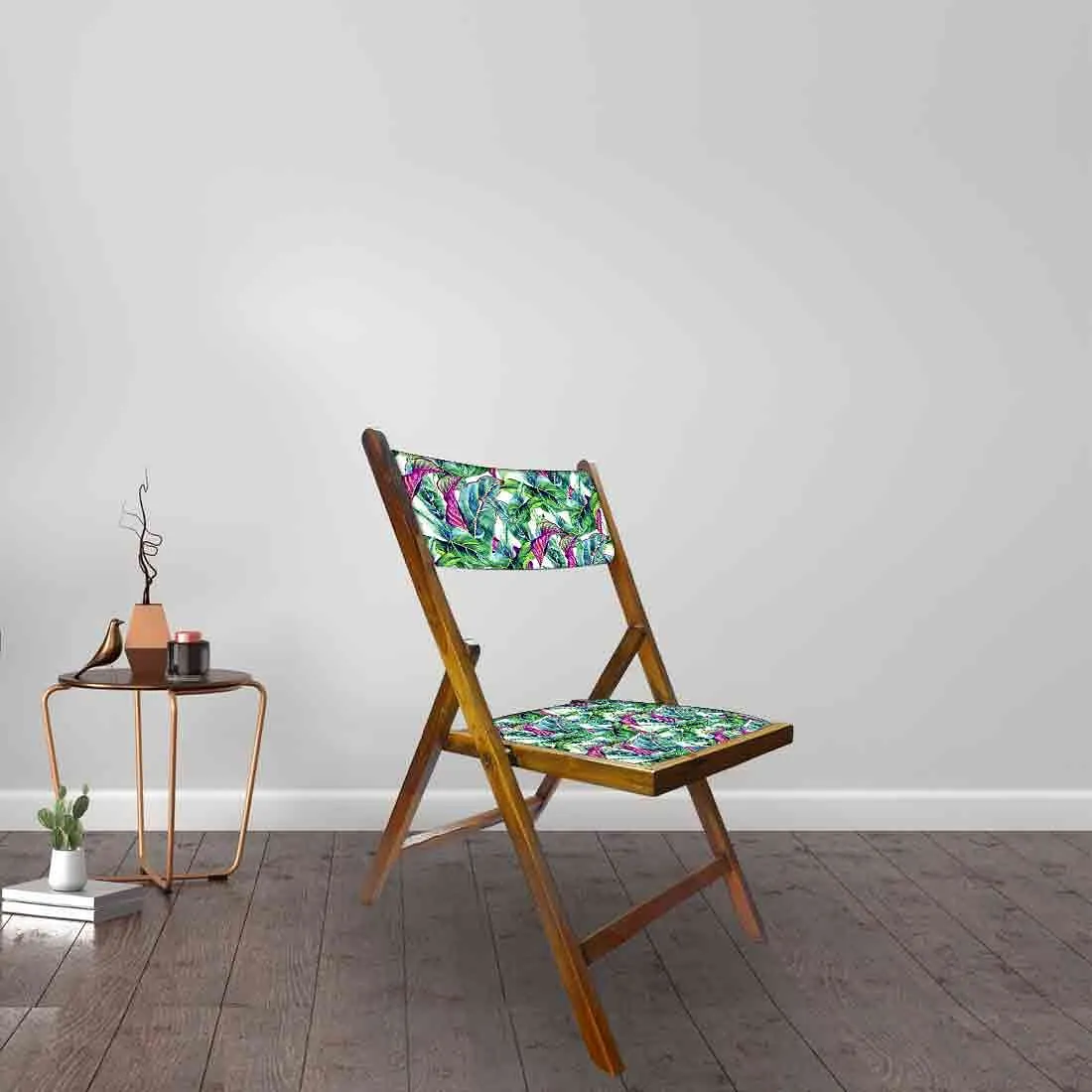 Nutcase Folding Teak Wood Chairs - Green Pink Leaves