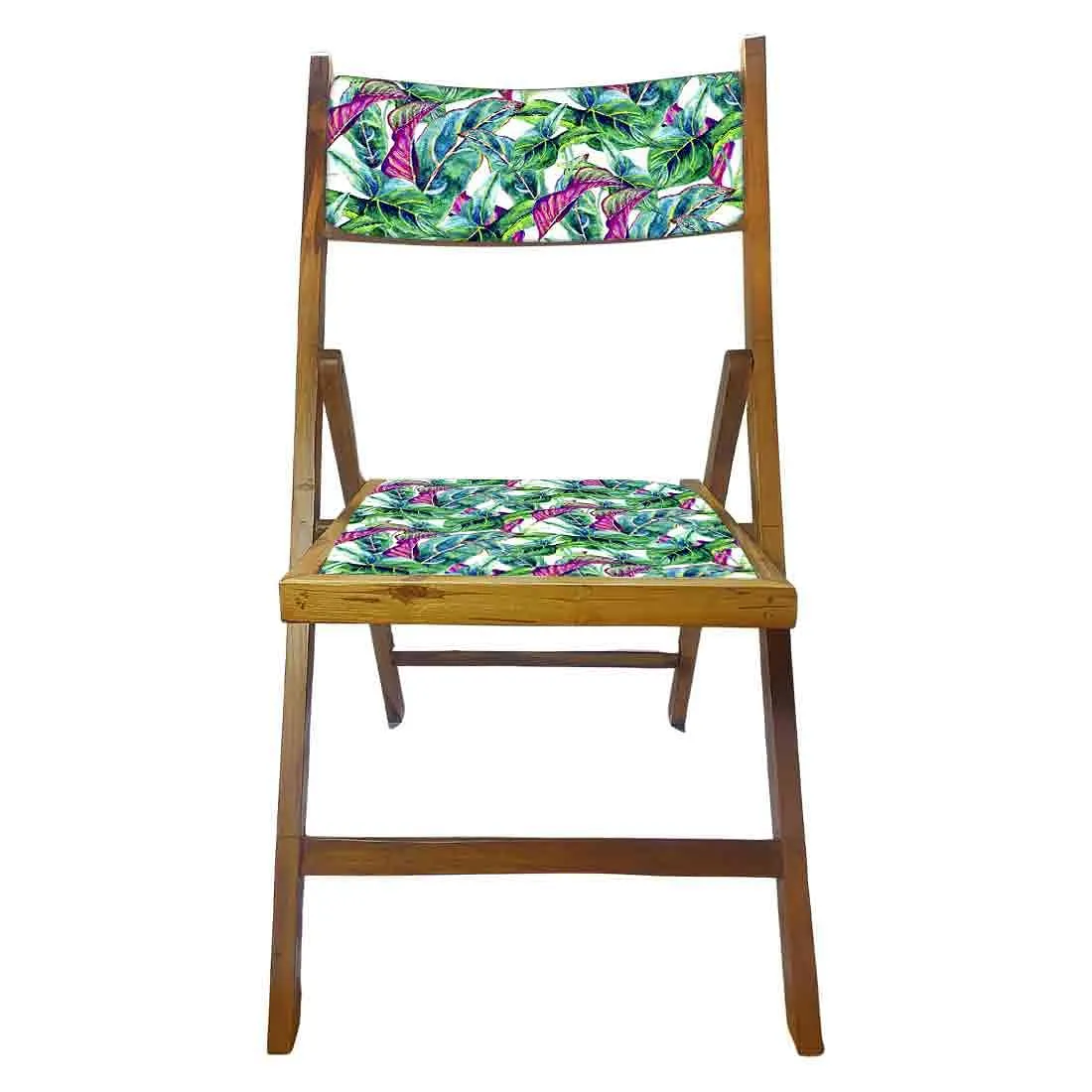 Nutcase Folding Teak Wood Chairs - Green Pink Leaves