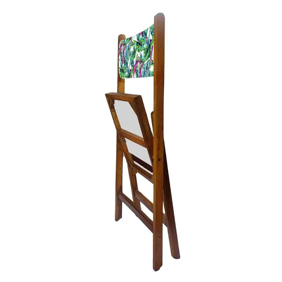 Nutcase Folding Teak Wood Chairs - Green Pink Leaves