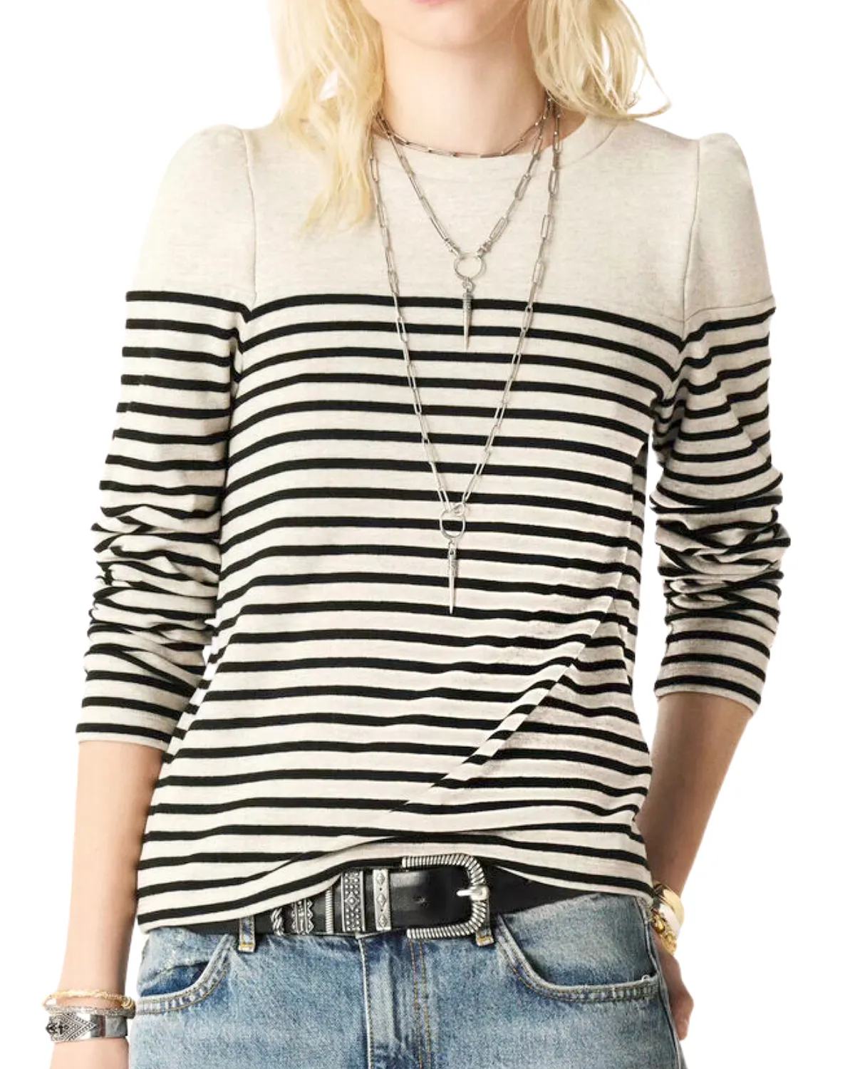 Palki Striped Long Sleeve Knit Top (Ecru)