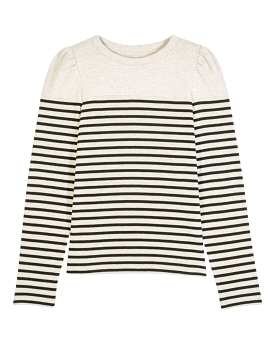 Palki Striped Long Sleeve Knit Top (Ecru)