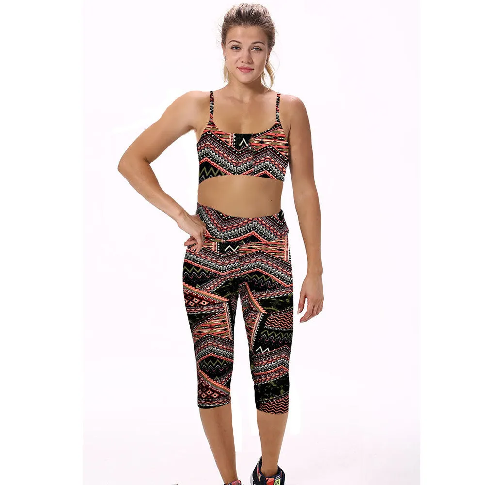 Pants & capris High Waist Fitness Casual Pants Printed Stretch Cropped Pants Women Tights Feida