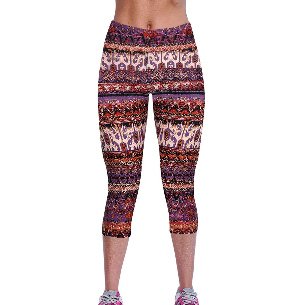 Pants & capris High Waist Fitness Casual Pants Printed Stretch Cropped Pants Women Tights Feida