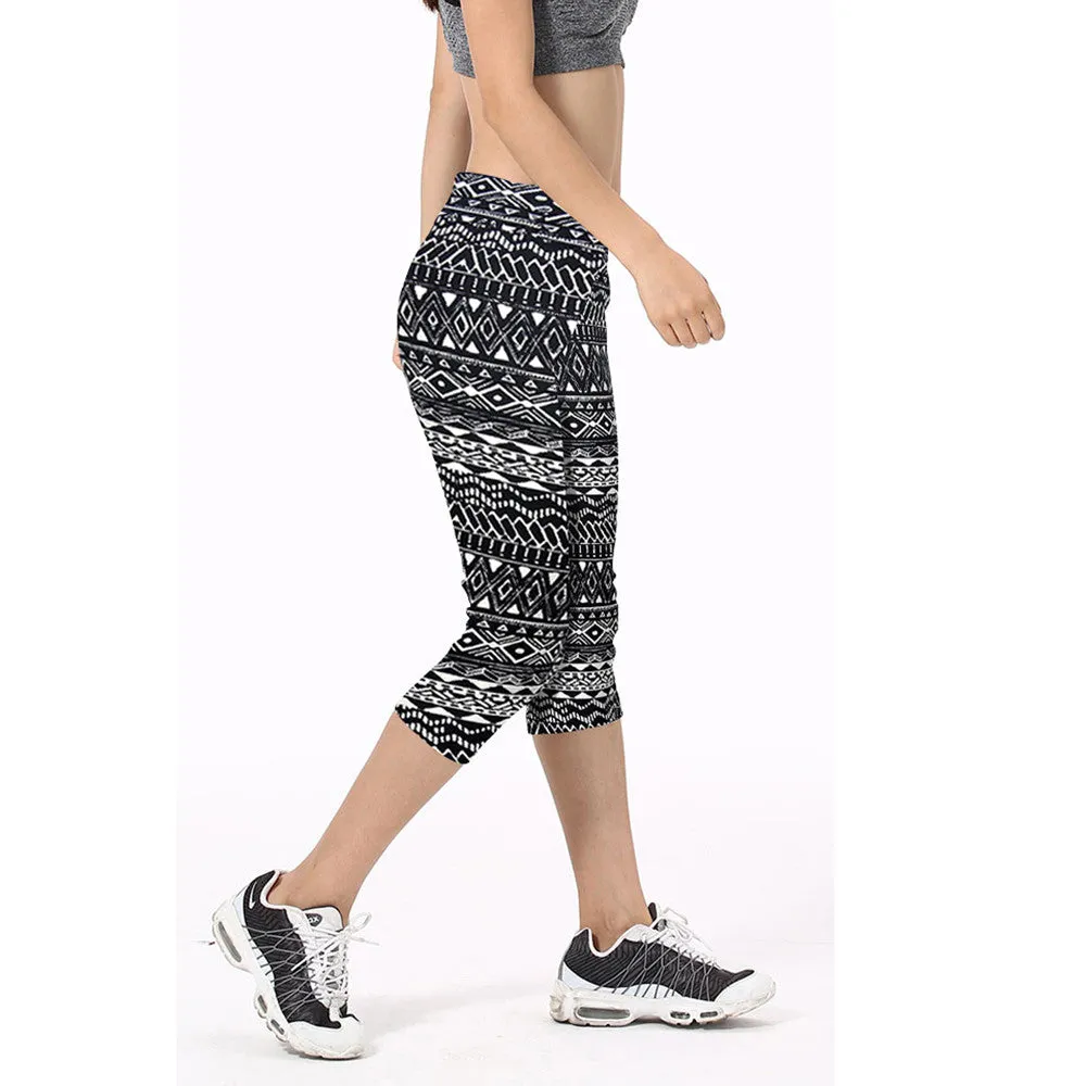 Pants & capris High Waist Fitness Casual Pants Printed Stretch Cropped Pants Women Tights Feida