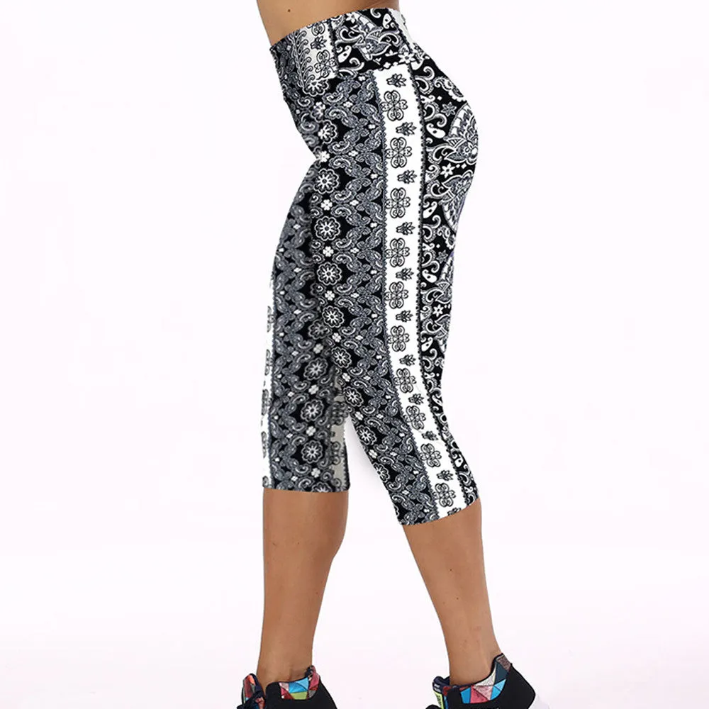 Pants & capris High Waist Fitness Casual Pants Printed Stretch Cropped Pants Women Tights Feida