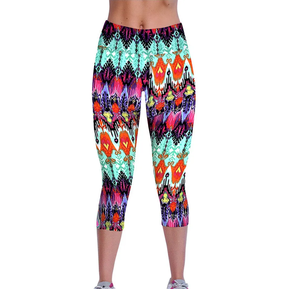 Pants & capris High Waist Fitness Casual Pants Printed Stretch Cropped Pants Women Tights Feida