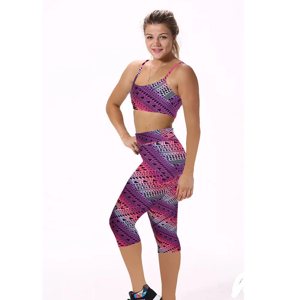 Pants & capris High Waist Fitness Casual Pants Printed Stretch Cropped Pants Women Tights Feida