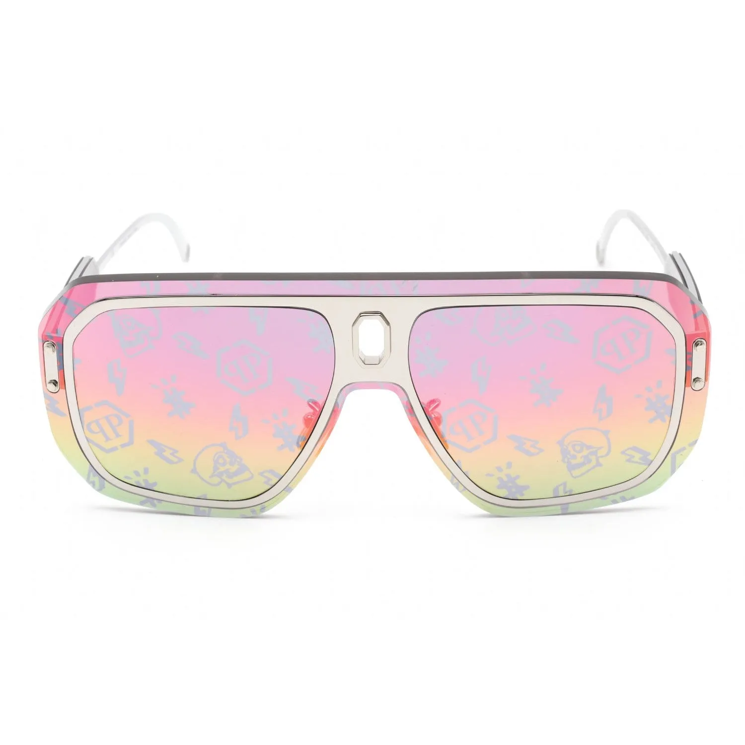 Philipp Plein SPP050 Sunglasses Shiny Palladium / Smoke Mirror Rainbow Women's