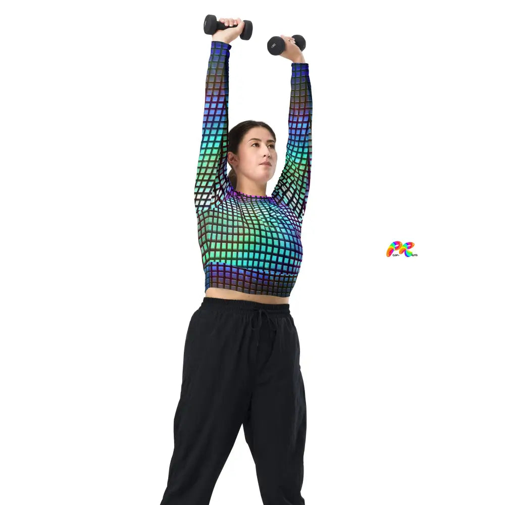 Pixelated Long Sleeve Festival Crop Top